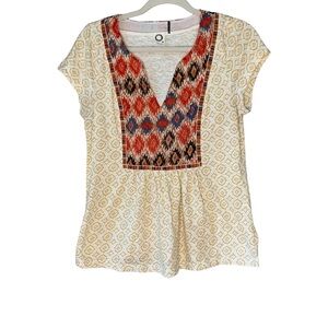 Akemi + Kin by Anthropologie Honey Valley Aztec pattern‎ cap sleeve top. Size M